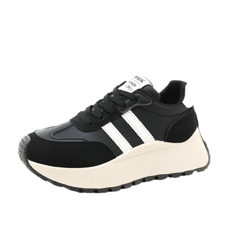 Womens Thick Soled Leather Patchwork Height Increasing Sneakers foto 4