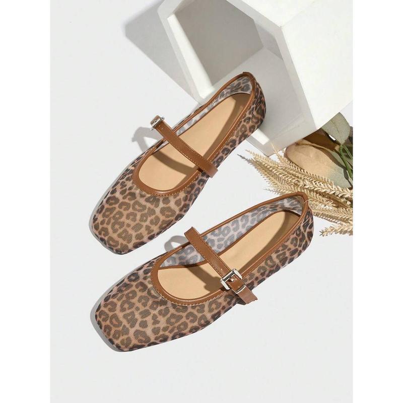 Leopard Print Mesh Breathable Women's Flat Sandals Mary Jane foto 2