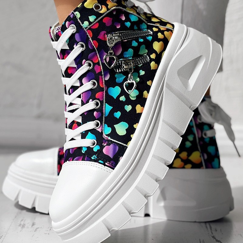 Muffin Heel Side Zipper Front And Rear Lace-up Fashion Casual Sneakers foto 4