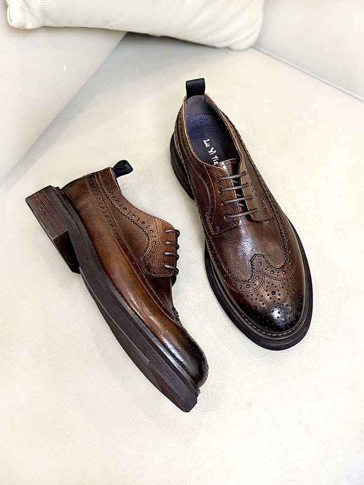Brogue Men's Shoes Thick Bottom Height-increasing Leather Leather Shoes foto 5