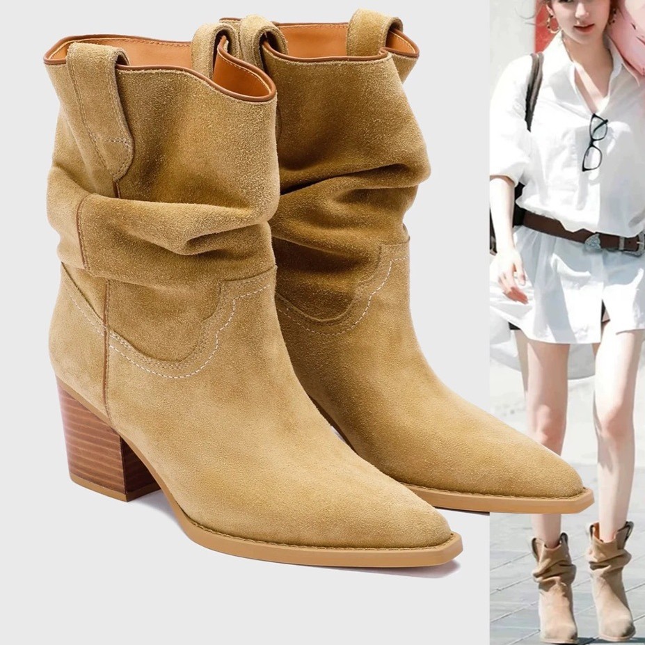 Womens Suede Pointed-toe Ankle Boots foto 3