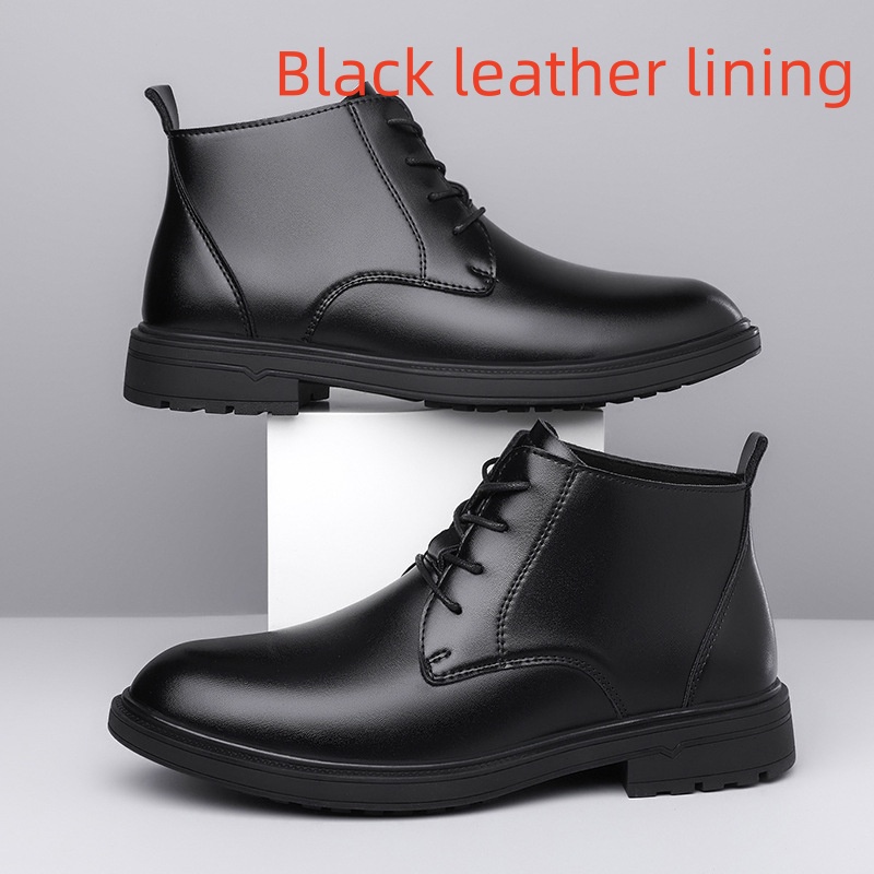 Retro Lace Up Denim Trendy Mid-length Warm Non-slip Men's Martin Boots foto 2