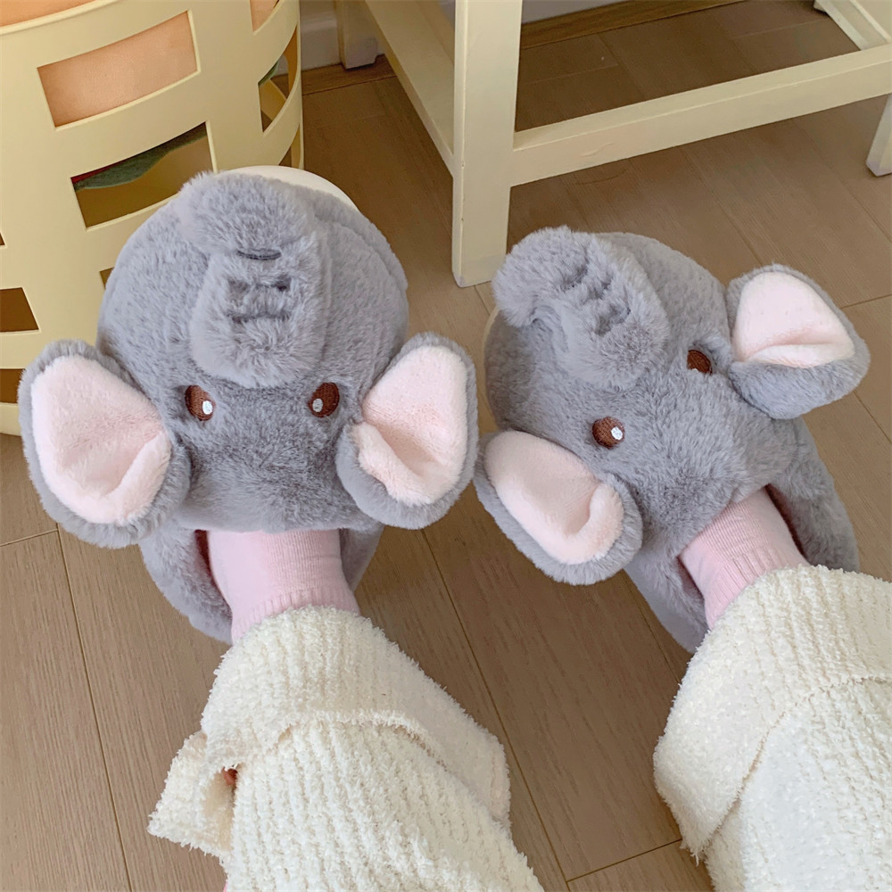 Creative Three-dimensional Elephant Winter Cotton Slippers Female Plush Warm foto 5