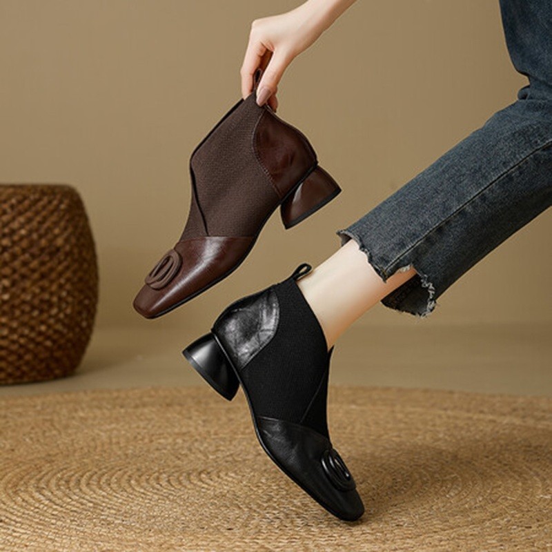Soft Leather Retro Chunky Heel Women's Shoes foto 5