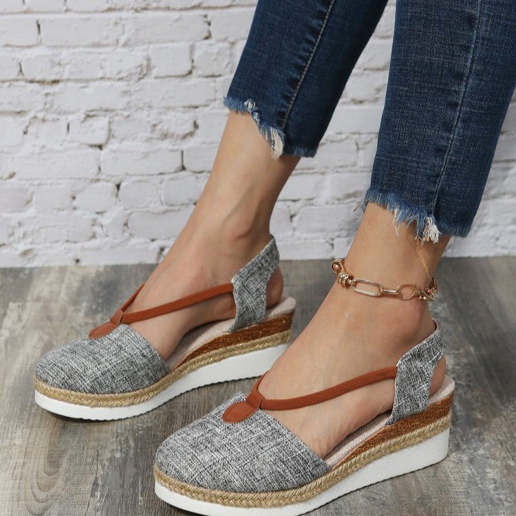 Women's Summer New Wedge Plus Size Closed Toe Back Empty Rope Bottom Sandals foto 2