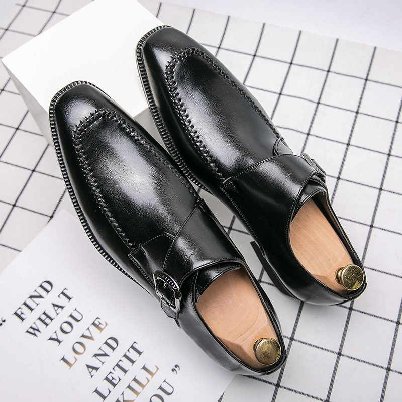 Spring And Autumn Fashion Square Buckle Low-cut Dress Leather Shoes