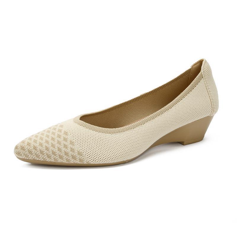 Soft Bottom Woven Pointed Toe Wedge Flyknit Pumps Breathable Flat Women's Shoes foto 2