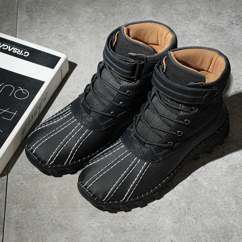 Winter Fleece Lace-up Snow Boots For Men Women Waterproof And Anti-slip Outdoor Work Boot Fashion Warm Mid-tube Cotton Shoes Men foto 3