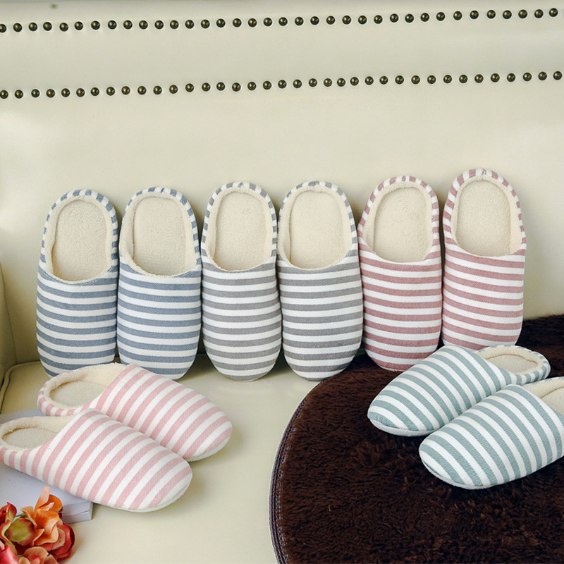 Softsoled Ultrasoft Velvet Cotton Slippers Striped Indoor Floor And Home Cotton Slippers foto 4