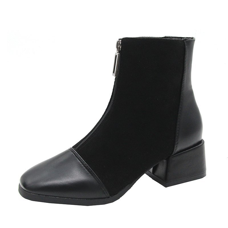 Womens Fashionable Mid-Heel Ankle Boots With Front Zipper foto 2