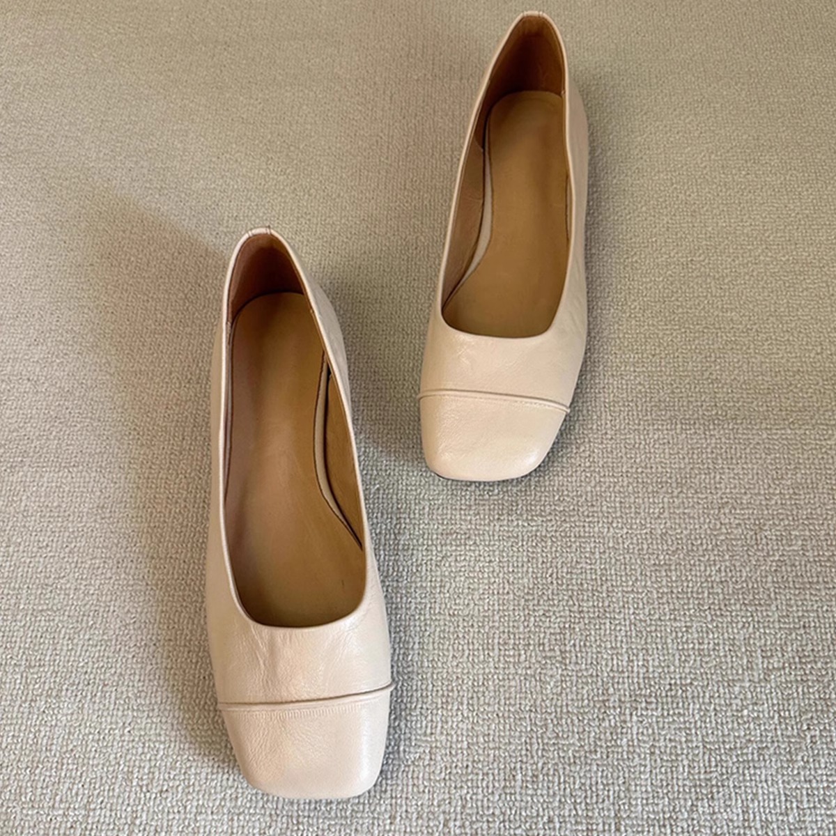 Retro Square-toe Leather Low-cut Office Pumps foto 5
