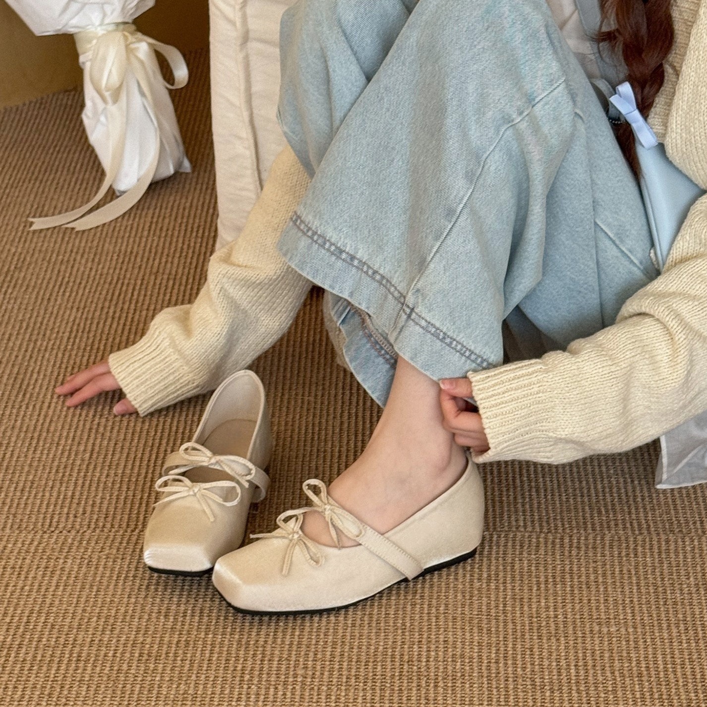 Bow Shoes With Hidden Heels Women's Shallow Mouth Mary Jane Shoes foto 2