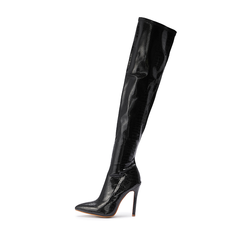 Skinny Pointed Toe Stiletto Heel Street Highlights Stretch Women's Over-the-knee Boots foto 3
