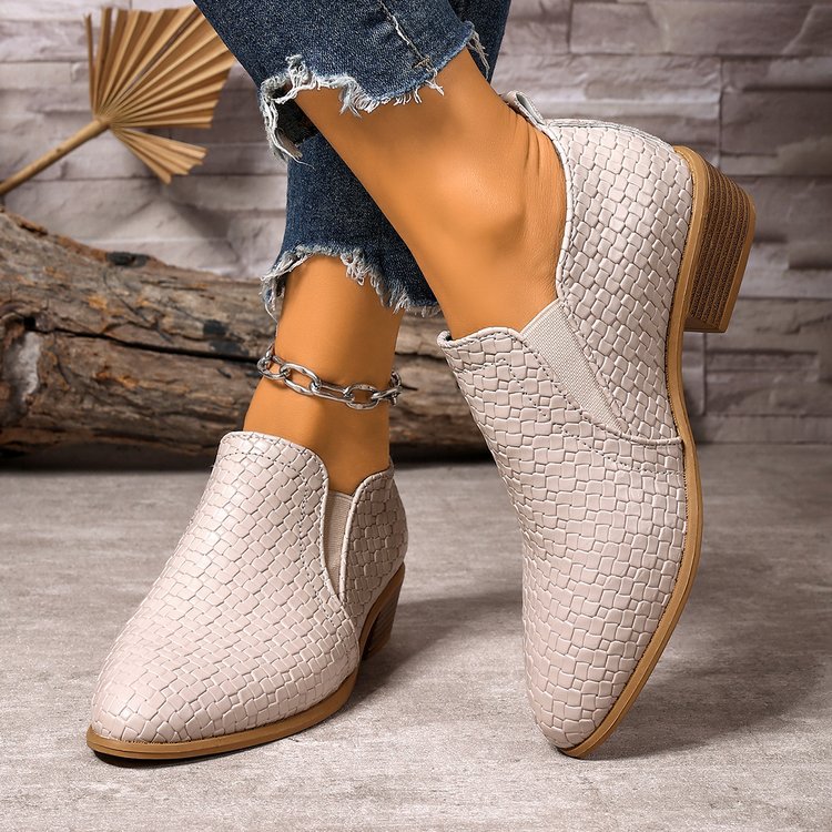 Pointed-toe High-cut Pumps Brown Chunky Heels Ankle Large Size Small Leather Shoes foto 2
