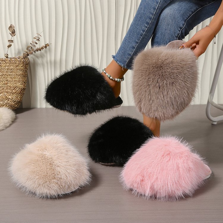 Large Size Solid Color Fluffy Soft Bottom Winter Baotou Home Warm Multi-color Cotton Slippers foto 3