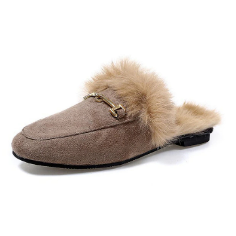 Rabbit Fur Suede Semi Leather Ball Flat Bottom Velvet Slippers foto 3