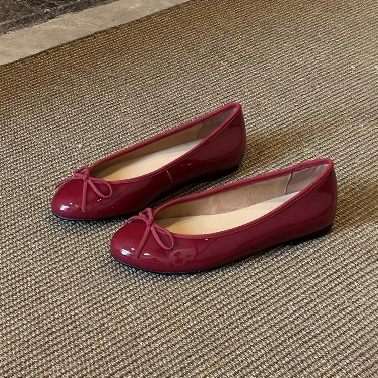 Leather Low-cut Bow Flat Loafers foto 3