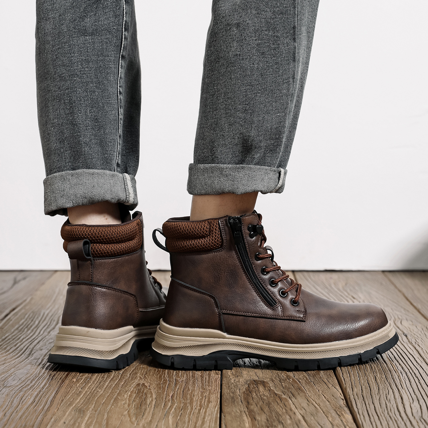 High-top Men's Shoes Men's Deodorant And Breathable Anti-smashing And Anti-penetration Lightweight And Wear-resistant Safety foto 2
