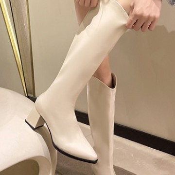 FallWinter Plus-Size Womens Chunky-Heel Pointed-Toe Mid-Calf Fashion Boots In A Casual Style foto 2