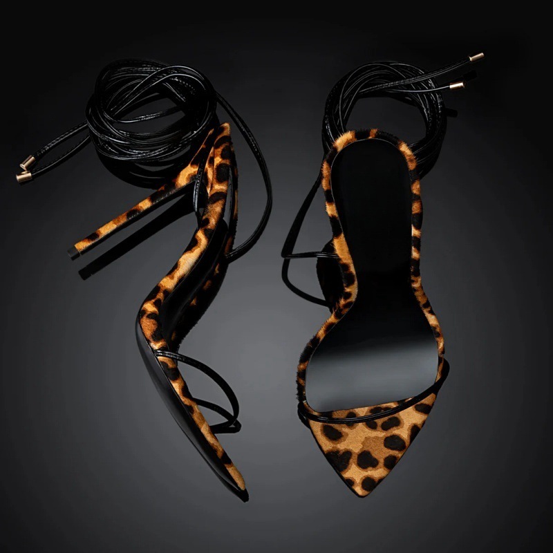 Sandals Pointed Leopard Print Roman Women's Lace Up Shoes foto 3