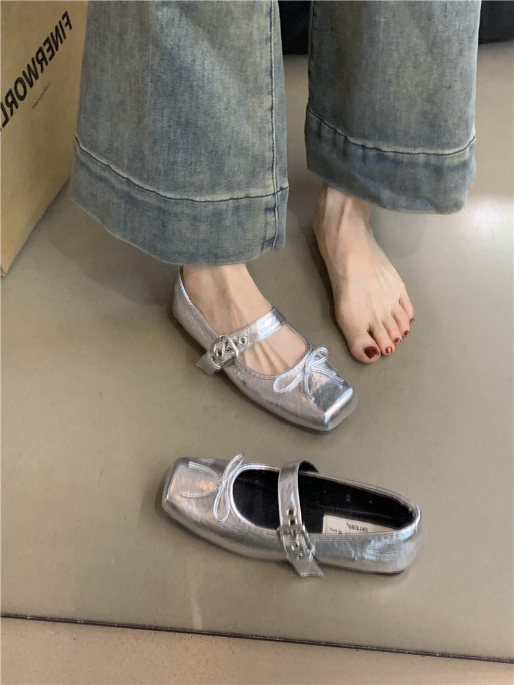 Flat Bow Ballet Silver Belt Buckle Shoes foto 2