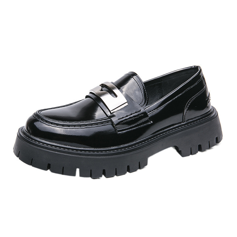 Summer Glossy Breathable Hidden Heel Platform Loafers Small Leather Shoes foto 2