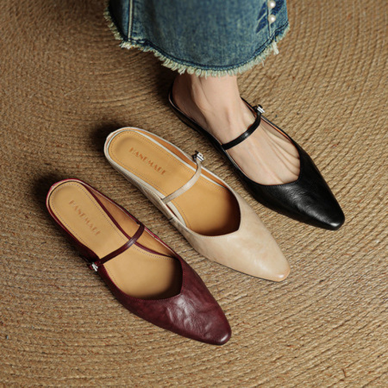 Retro Leather Slingback Wedge Sandals