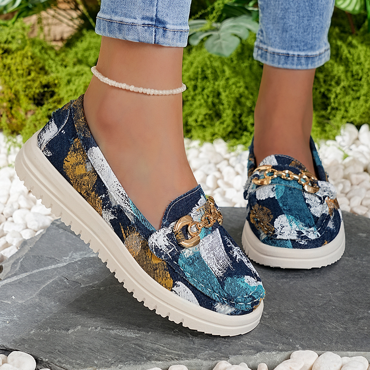 Womens Lightweight Casual Canvas Loafers With Lace-up Design And Color-block Detailing foto 5