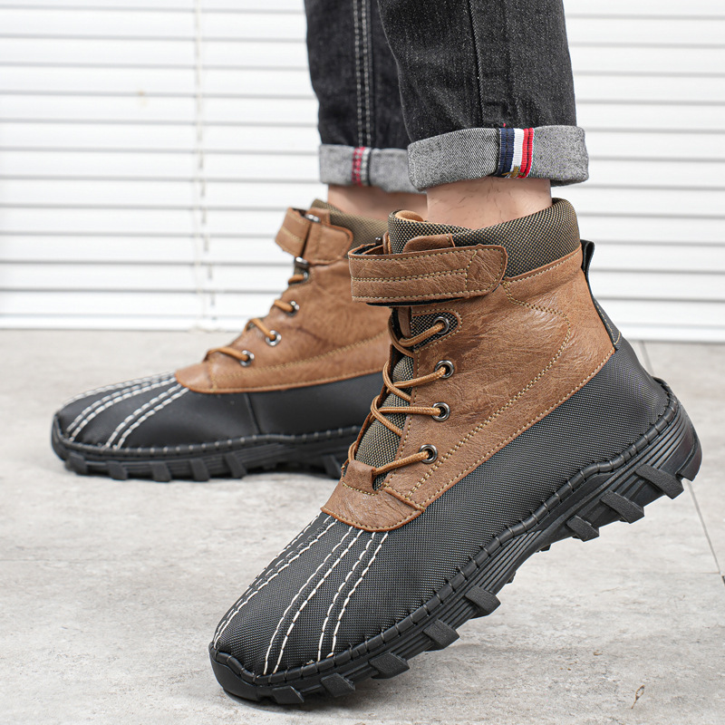 Winter Fleece Lace-up Snow Boots For Men Women Waterproof And Anti-slip Outdoor Work Boot Fashion Warm Mid-tube Cotton Shoes Men foto 4