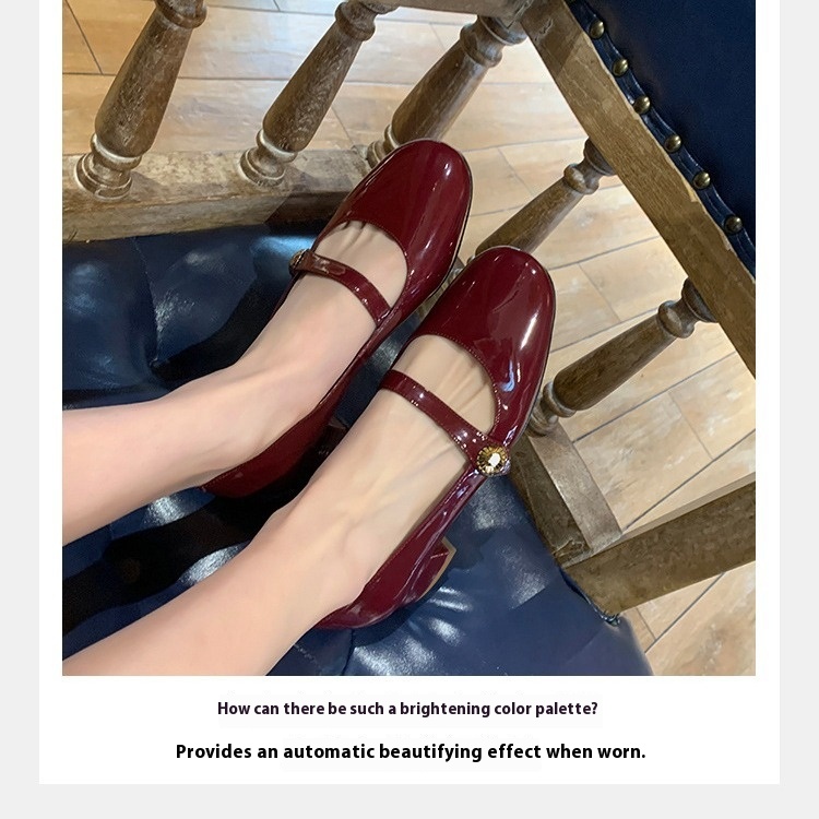 Platform Leather Shoes Shallow Mouth Round Head Chunky Heel foto 2