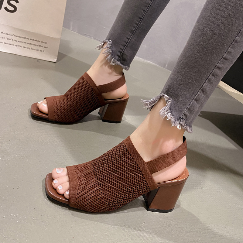 European And American Flying Woven High Heel Chunky Heel Sandals For Women foto 2