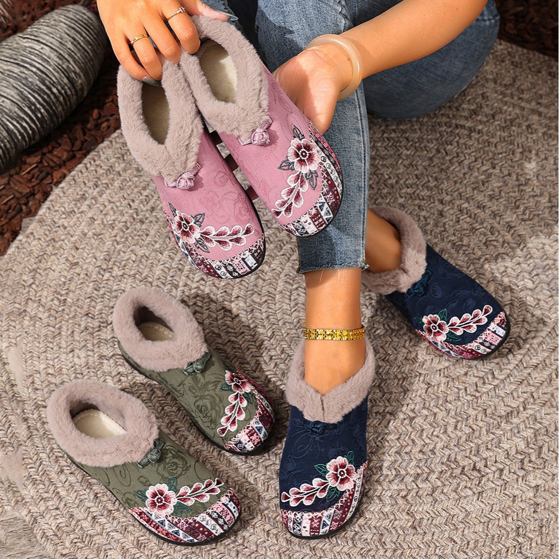 Flat Bottom Embroidery Cotton Shoes For Women foto 4