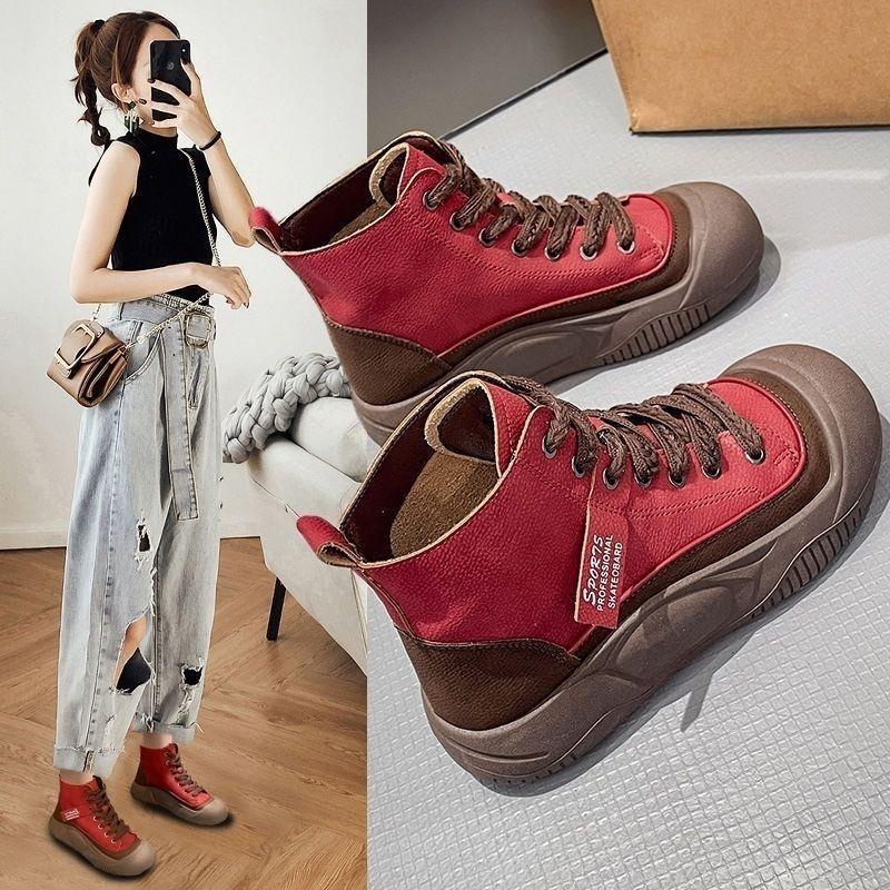 Retro Casual Womens High Top Leather Shoes That Add Height And Create A Slimming Look foto 2