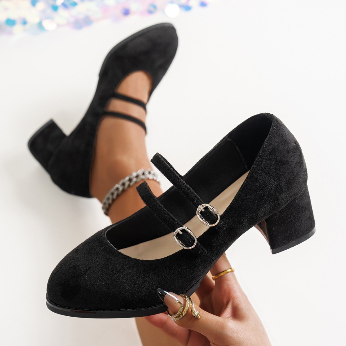 Plus Size Retro Pointed Low-cut Chunky Heel Shoes foto 3