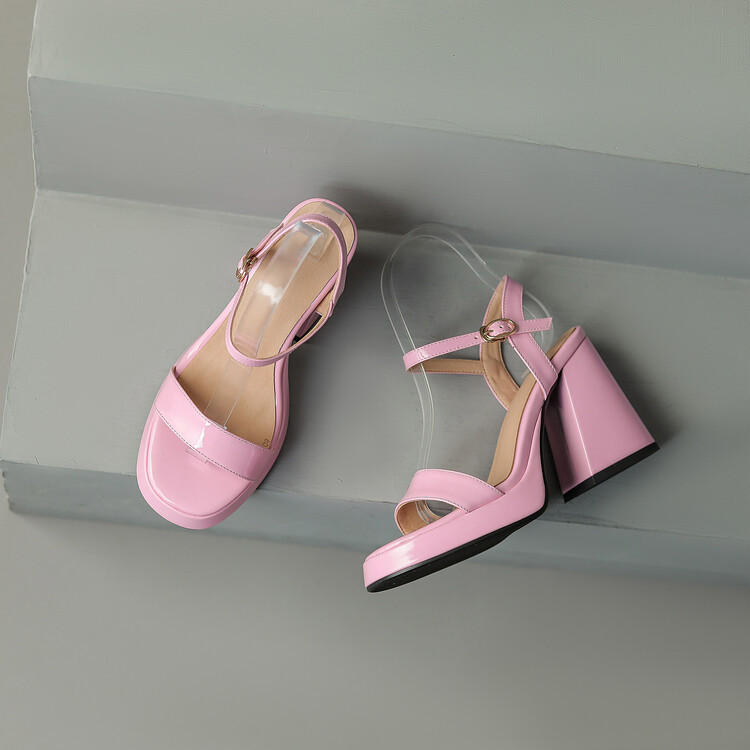 Womens Solid-color Round-toe Chunky-heel Sandals foto 3