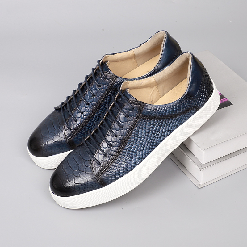 Lace-up Embossed Flat Casual Leather Shoes For Men foto 5