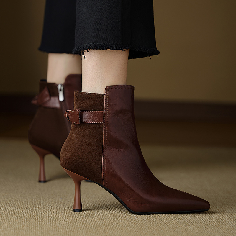 Autumn And Winter New French Retro Bow Spliced High Heels