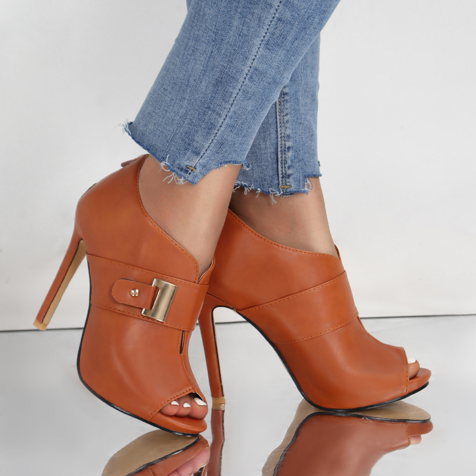 Fish-mouth Peep-toe Metal-buckle Back-zip Stiletto Fashion Sandals foto 4