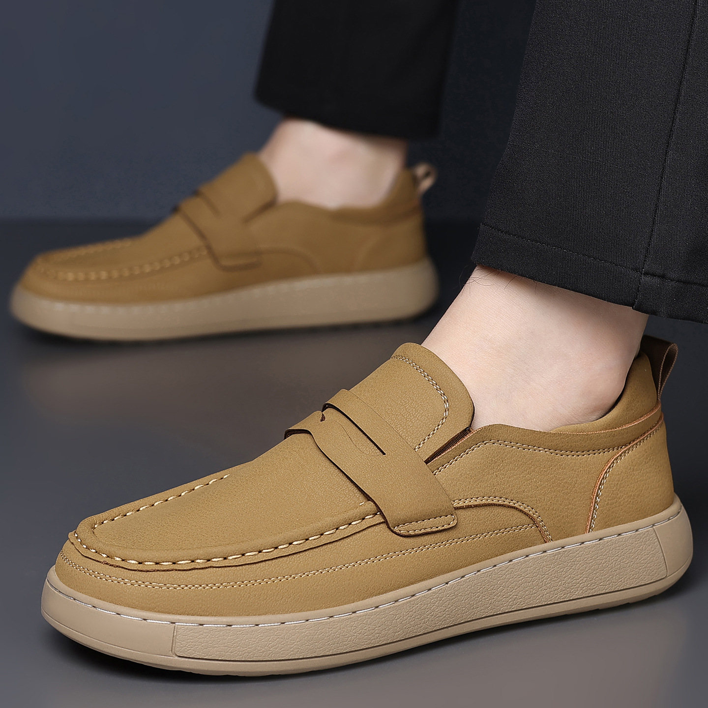 Mens Casual Slip-on Leather Shoes With Soft Soles foto 3