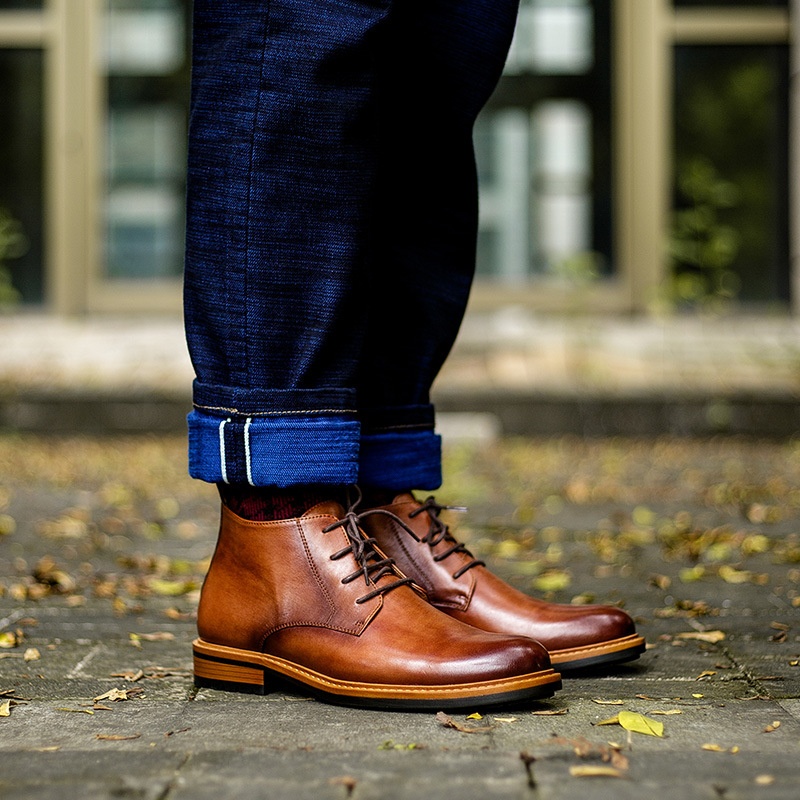 Men's High-top Short Boots Men's Shoes Round Toe Martin foto 2