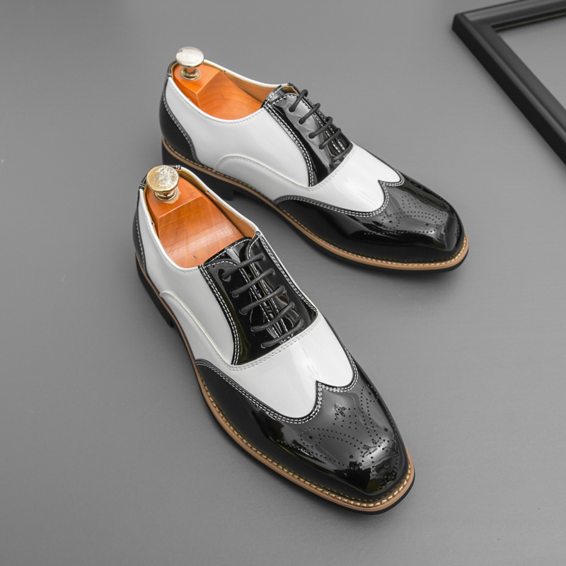 Brogue Plus Size Color Matching Trendy Young Men's Leather Shoes foto 2