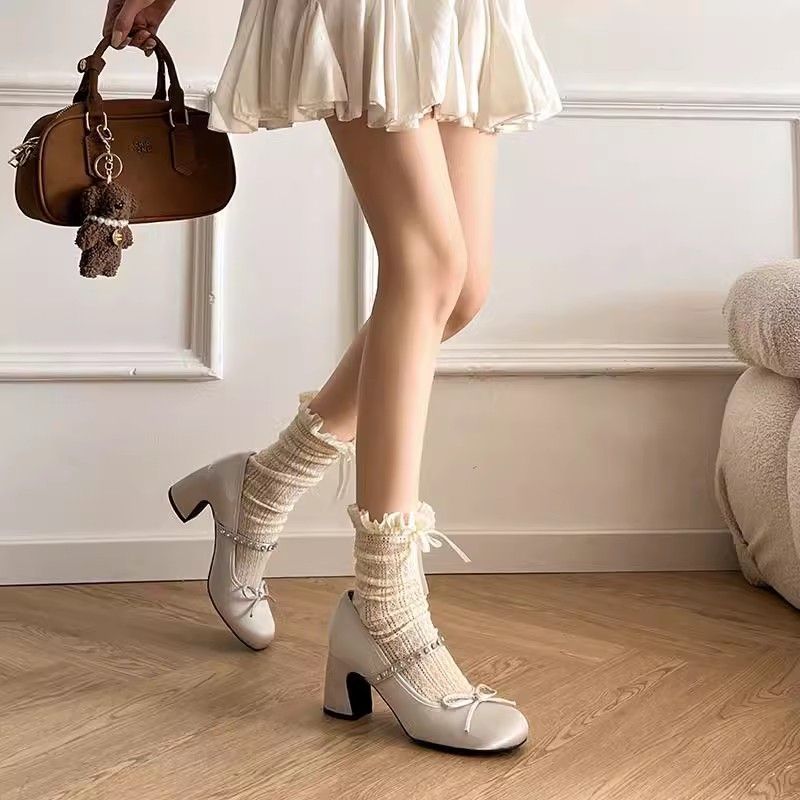 New Single Layer Gentle Bow French Round Head Low-cut Rhinestone Word With Mary Jane Shoes foto 4