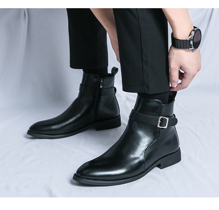 Men's British Style Fashion High-top Leather Shoes Side Zipper Mid-Top Martin Boots foto 2