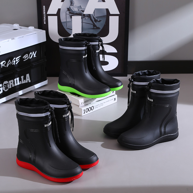 Men's Rain Mid-top Rain Boots Waterproof Non-slip Kitchen Glue Car Wash Work Shoes foto 3
