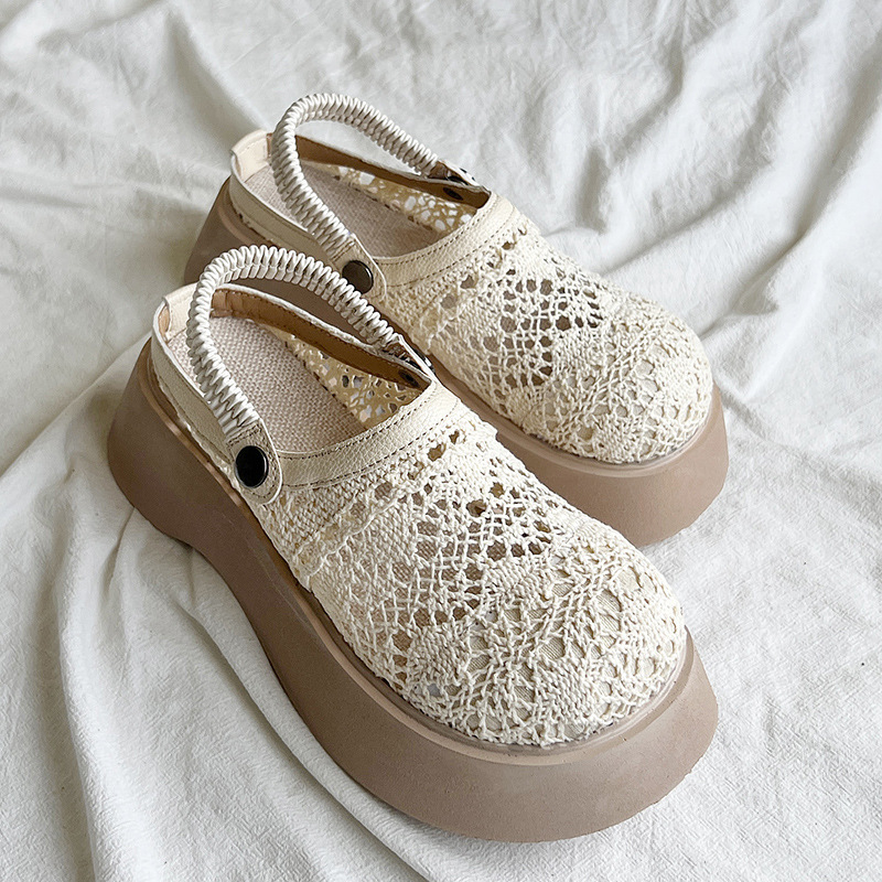 New Hollow-out Mesh Upper Commuter Sandals Paired With A Skirt foto 3
