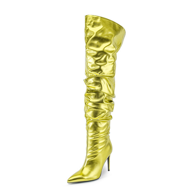 Sexy Womens High Heel Pleated Colorful Bootie Back Slit Pointed Toe Fashion Boots foto 2