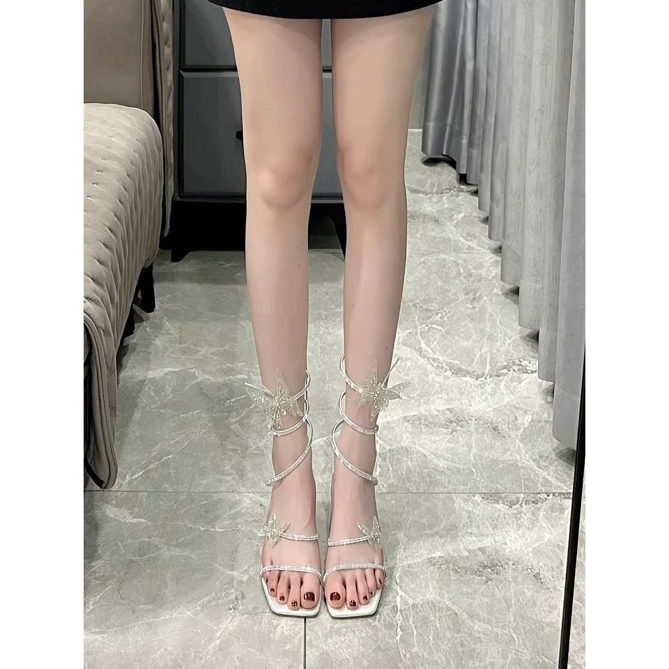 Bow Rhinestone High-heeled Sandals Women's Open Toe Roman High Heels foto 4