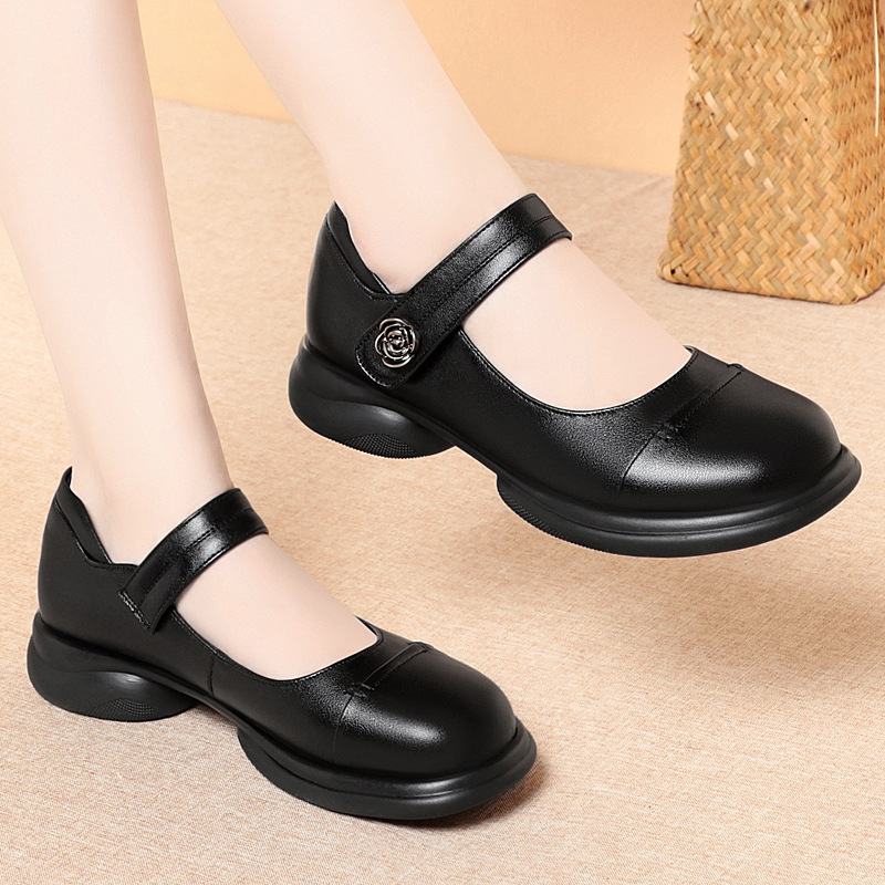 Black Womens Dress Shoes Soft Leather Soft Sole Round-toe Flat Shoes foto 3
