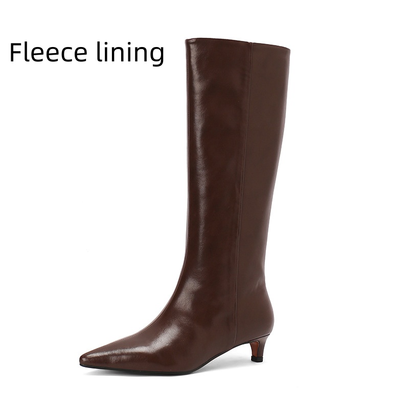 Elastic Commuter Pointed High Heel Brown Knight Boots foto 2