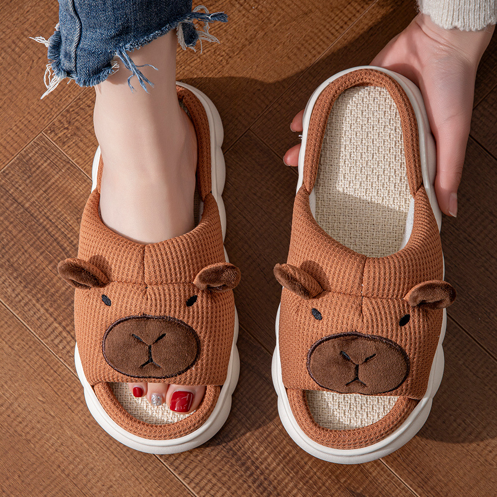Capybara Open-Toe Linen Slippers With Thick Soles foto 4